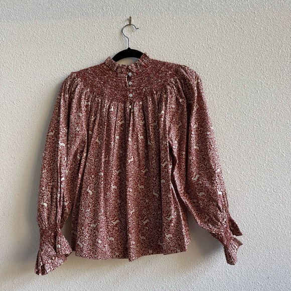 DÔEN Amoret smocked cotton top in the "Prancing Fawn" Size Small - Picture 9 of 9